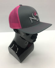 Load image into Gallery viewer, PACIFIC HEADWEAR: 3D PUFF LETTERING LADIES TRUCKER SNAPBACK GRAPHITE/PINK