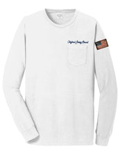 Load image into Gallery viewer, Super Soft Beach Wash™ Garment-Dyed Long Sleeve POCKET Tee (White) w/ Full Decal Back