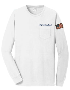 Super Soft Beach Wash™ Garment-Dyed Long Sleeve POCKET Tee (White) w/ Full Decal Back